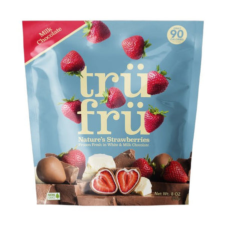 Tru Fru Nature's Strawberries, Hyper - Chilled in White & Milk Chocolate 8 oz - Green Basket Marco Island
