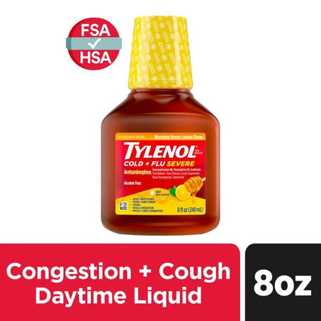 TYLENOL + Flu Severe Flu Medicine, Honey Lemon Flavor 8 fl oz - Green Basket Marco Island