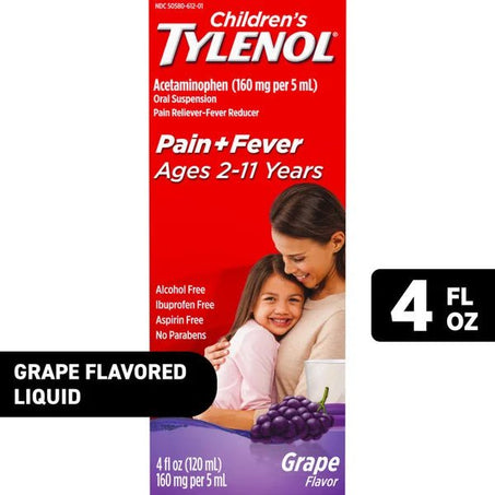 TYLENOL Pain + Fever Relief Cold Medicine, Grape 4 fl oz - Green Basket Marco Island