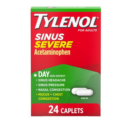 TYLENOL Sinus Severe Daytime Cold & Flu Relief Medicine Caplets, Non - Drowsy Pain Reliever, Fever Reducer Expectorant & Decongestant 24 ct - Green Basket Marco Island