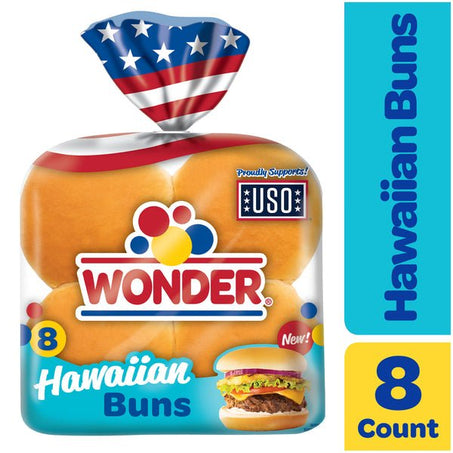 Wonder Bread Hawaiian Buns, White Hawaiian Bread Hamburger Buns, 15 oz, 8 Count - Green Basket Marco Island
