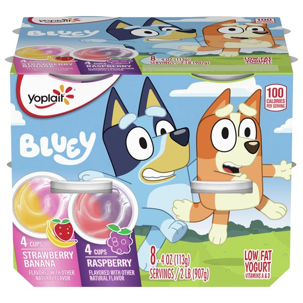 Yoplait Yogurt, Low Fat, Strawberry Banana/Raspberry, Bluey 4 oz • 8 x 4 oz - Green Basket Marco Island