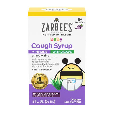 Zarbee’s Baby Cough Syrup + Immune, Drug & Alcohol - Free Infant Cough Relief with Agave & Zinc, Natural Grape Flavor, 2Fl Oz - Green Basket Marco Island