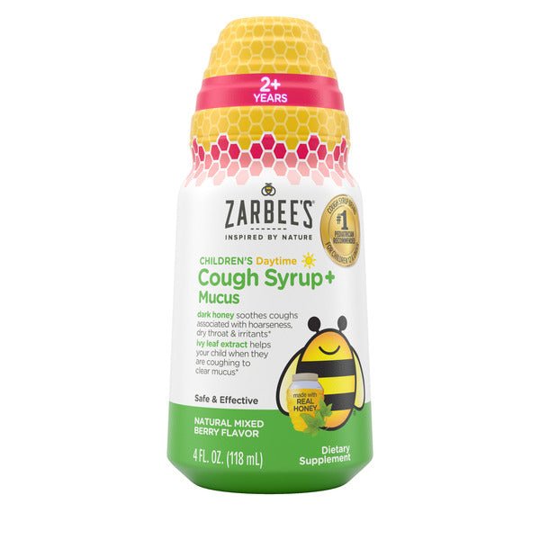 Zarbee’s Children's Honey Cough Syrup + Mucus for Kids 2+ + Dark Honey, Ivy Leaf, Zinc & Elderberry Drug & Alcohol - Free, Mixed Berry, 4 fl. oz - Green Basket Marco Island