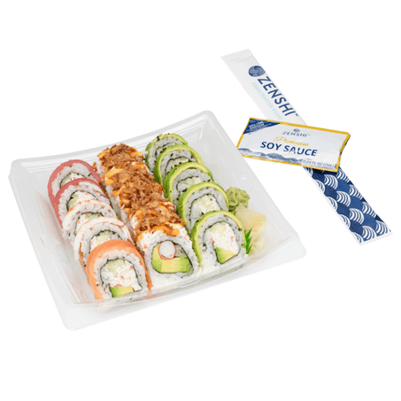ZENSHI Handcrafted Sushi Chef Sampler A#1 (Rainbow, Crunchy, Dragon) 15 ct - Green Basket Marco Island