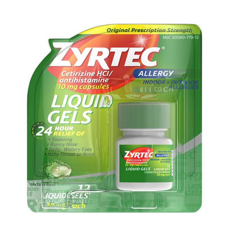 ZYRTEC 24 Hour Allergy Liquid Gels, Antihistamine Capsules with Cetirizine Hydrochloride Allergy Medicine for All - Day Allergy Relief from Runny Nose, Sneezing, Itchy Eyes & More, 12 ct - Green Basket Marco Island